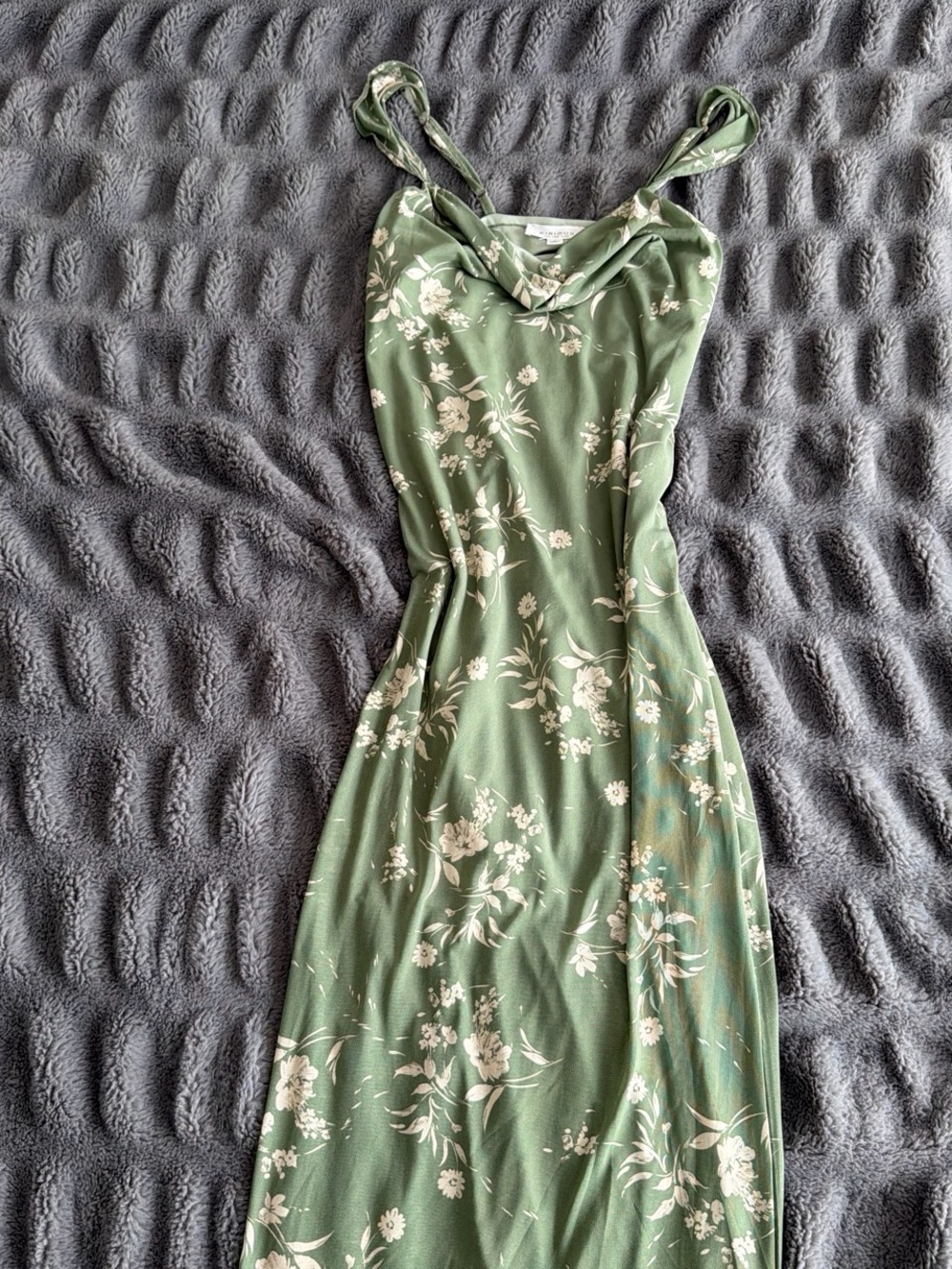 Olive Green Floral Cowl-Neck Maxi Dress